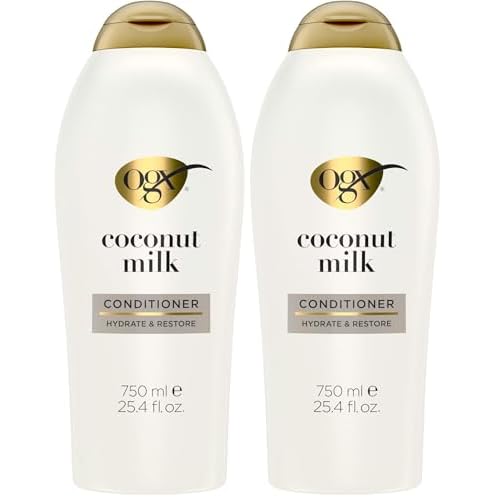 OGX Nourishing + Coconut Milk Moisturizing Conditioner for Strong, Healthy Hair with Coconut Oil & Egg White Protein, Paraben-Free, Sulfate-Free Surfactants, 25.4 fl oz (Pack of 2)