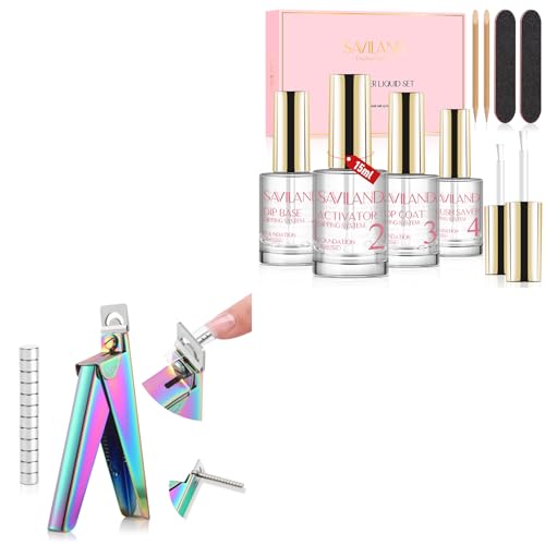SAVILAND Dip Powder Liquid Set 15 ml/0.5 oz,10 Pcs Base/Top Coat, Activator Brush Saver Acrylic Gel Dip Saviland Acrylic Nail Cutters for Nail Tips: Chameleon Acrylic Nails Clipper