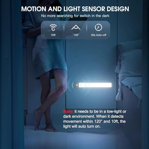 MCGOR 10in Under Cabinet Light 2-Pack White - 5-Level Dimmable, USB-C Rechargeable Motion Sensor