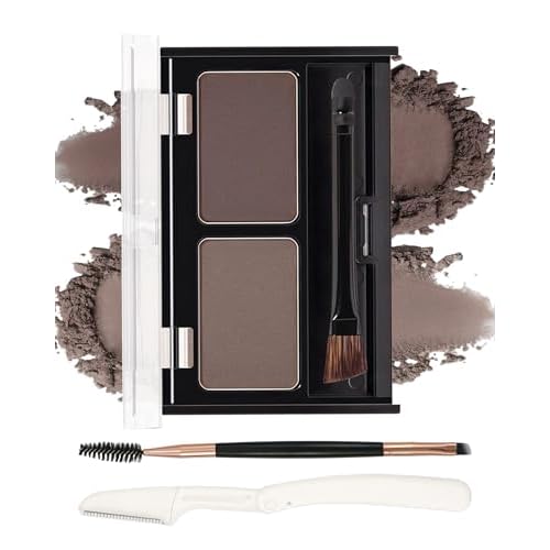 Eye Brow Powder Kit for Women,2 Colors Waterproof Eyebrow Powder Tinted Palette Brown Dark Brown Long-Lasting,Brow Fill&Sculpt Natural Eyebrow Contour Eyeshadow Mother¡¯s Gift with Brow Brush &Razor-03