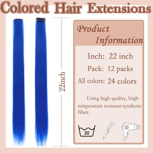 Crystal Blue Clip-In Hair Extensions 22 Inch - 12 Pcs