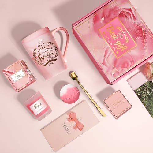 Pink Spa Relaxation Gift Set for Women - Pamper Gift Basket with Mug & Candle