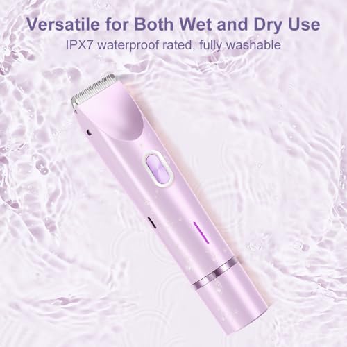 Women's Electric Shaver Bikini Trimmer for Women Razors 2-in-1 Dual Head Design IPX7 Waterproof Wet & Dry Use Body Groomer Hair Trimmer Remover for Facial Underarm Arm Face Leg Bikini (Purple)