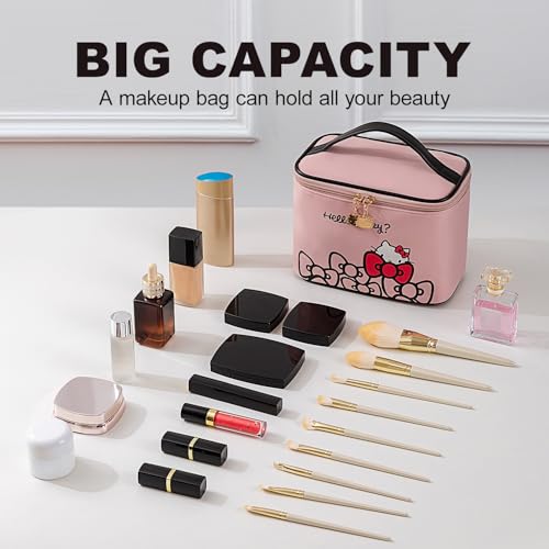 AmBealla Travel Makeup Bag Large Cosmetic Bags with Brush Holder,Pink Waterproof 2PCS Portable Cosmetic Case for Women,Toiletry Storage Bag for Skincare&Beauty Tools for Girls