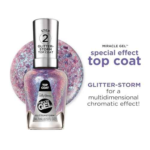 Sally Hansen Miracle Gel Nail Polish Special Effect Top Coat | Salon Quality, Gel-Like Formula, Two-Step System, No UV Light Needed, Long Lasting | 112 Glitterstorm | Sheer Glittery Purple Nail Polish