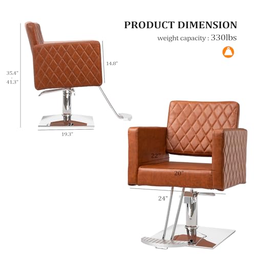 Brown Salon Chair with Wide Seat & Hydraulic Pump - Heavy Duty
