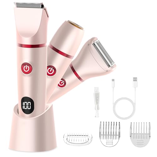 Pink Women's Bikini Trimmer 3-in-1 Waterproof Electric Razor for Legs & Body