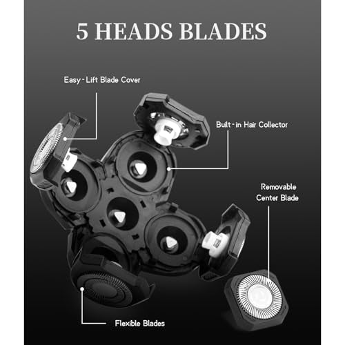 Replacement Shaver Heads Compatible with Freebird Shaver, 5 Blades Refills for Bald Men, Electric Razor Replacement Heads for Freedom Grooming with 3 Cleaning Brush