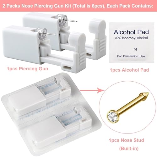 Nose Piercing Gun Kit - 2 Disposable Guns with Studs