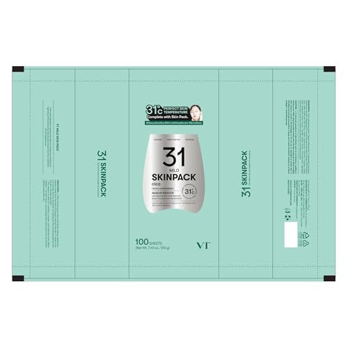 VT COSMETICS Mild Skin Pack (100 Sheets), Toner Pads with Centella Asiatica, Cooling & Hydrating, Gently Exfoliating, Calming & Soothing, Quick Makeup Prep, Korean Skincare (7.40 oz.)