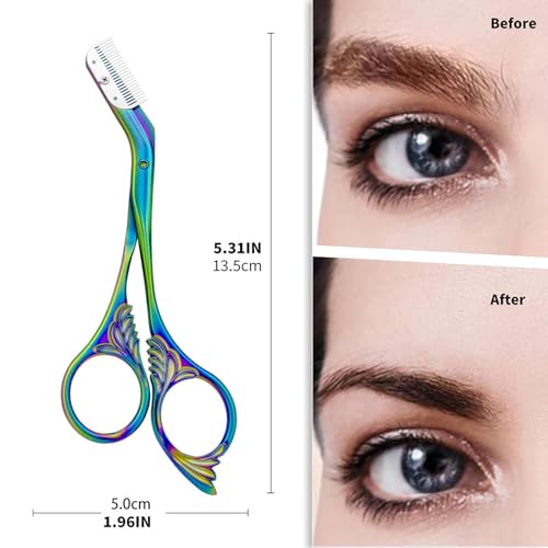 Eyebrow Trimmer Scissor With Comb, Eyebrow Trimmers, Professional Precision Eyebrow Trimmer, Eyebrow Trimmer Scissors with Combs, A Must-have Makeup Tool (Color Titanium)