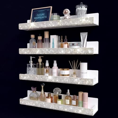 4 Pack 15 Inch Nail Polish Wall Rack£¬Diamond Crystal Rhinestone Acrylic Nail Polish Organizer£¬Sunglasses Essential Oil Picture Display Storage Wall Shelf