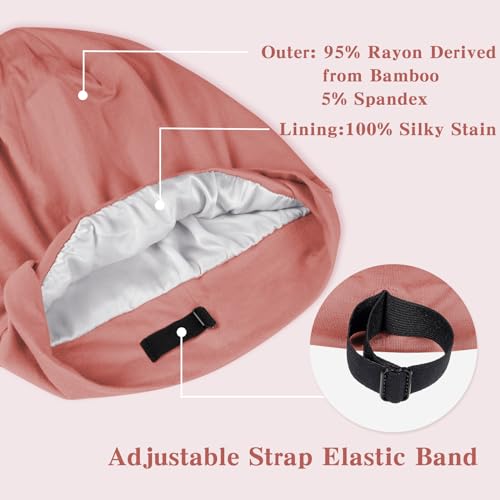 Fittia Satin Lined Sleep Bonnet Medium Brown Red - Adjustable Non-Slip Hair Cap for Locs