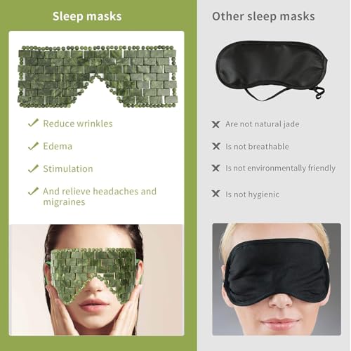 Jade Eye Mask, 2Pcs Large Facial Cooling Mask with 100% Real Jade for Hot & Cold Therapy,Green Facial Eyes Sleeping Mask Relief Eye Cover by LazyGa