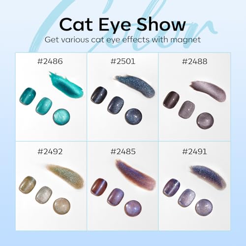 Modelones Cat Eye Gel Nail Polish Set A-Iridescent Magnetic 6 Colors, 7ml each (Variation: A-Iridescent Cat Eye-1)
