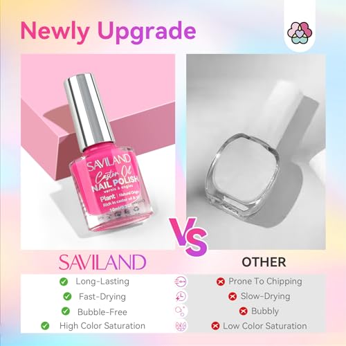 SAVILAND Quick-Dry Neon Nail Polish Set 12+2 Colors – Non-Gel Base & Top Coat