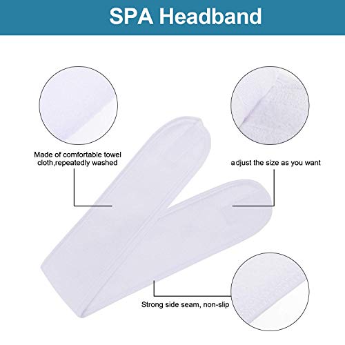 4 Counts Spa Facial Headband Whaline Head Wrap Terry Cloth Headband Stretch Towel with Magic Tape for Bath, Makeup and Sport, 3.5" Wide (White)