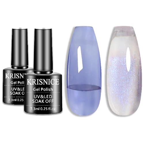 KRISNICE Gel Nail Polish Colors Jelly Gel Polish Set Blue Gel Polish Nail for Summer Nail Art Gifts for Women Glitter Jelly Blue Natural Translucent (KCS2-020)