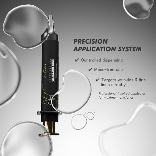 V?lera Anti-Aging Wrinkle Treatment Syringe ? Black Edition by Clenvia Beauty ? Advanced Line-Reduction & Skin-Firming Formula with Cucumber & Rhodiola ? 10ml Precision Applicator