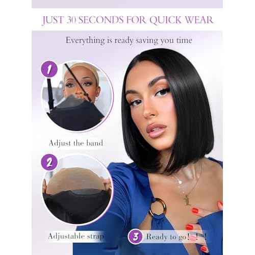 Bob Glueless Wigs Human Hair Pre Plucked Pre Cut 6x4 HD Lace Front Wigs Wear and Go Short Straight Bob Wigs for Black Women 150% Density Natural Black for Daily Use 12 Inch