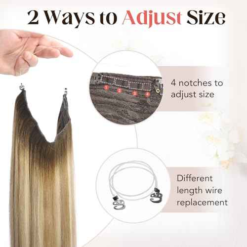 XDhair Wire Hair Extensions 70g 16 Inch Hairpiece Balayage Blonde Real Human Hair Extensions with Invisible Secret Fish Wire,Walnut Brown to Ash Brown and Blonde #3/8/22 16 Inch
