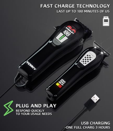 TCMKY Cordless Hair Clippers Set for Men with LCD Display, Black