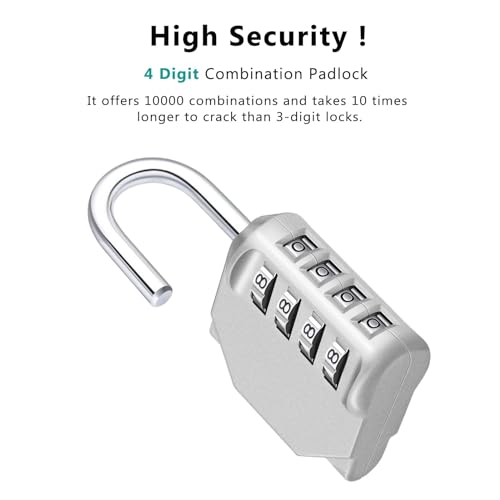 ZHEGE Combination Lock Outdoor, 4 Digit Re-settable Padlock for Gym, School, Fence, Employee Locker (Sliver)