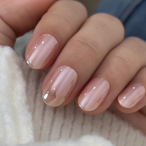 CurvLife Short Oval Press On Nails - Champagne Pearl Gel Set