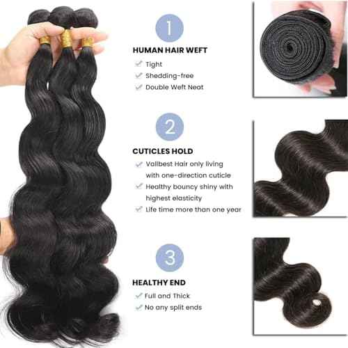12A Human Hair Bundles 18 20 22 24 Inch Body Wave 100% Unprocessed Hair 4 Bundles Deals Extensions Quick Weave Human Hair Natural Black Color