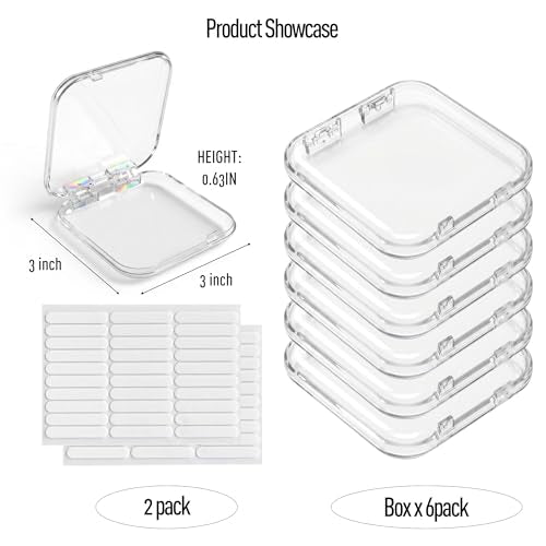 Press On Nail Storage Box Set - 6 Clear Acrylic Cases + 60 Adhesive Tapes