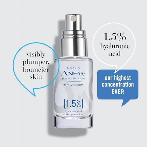 Avon Anew Hydra Fusion Hyaluronic Acid Serum 1 fl oz ? 1.5% Hyaluronic Acid with 3 Molecular Sizes for Deep Hydration, Plumper Skin & Fine Line Smoothing ? Vegan, Hypoallergenic, Non-Greasy