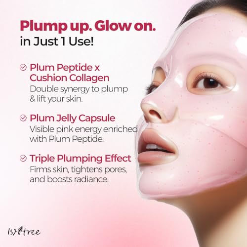 IsNtree Plum Peptide Plumping Gel Mask 30g x 4 Sheets | Korean Skincare | Cooling Gel Mask for Hydration & Firming | Peptides + Plum Extract