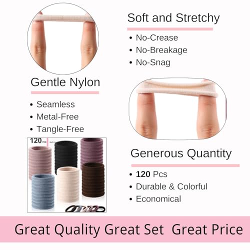 LuSeren Neutral Fabric Hair Ties - Soft Stretch Elastic Ponytail Holders for Women, 120 Pieces