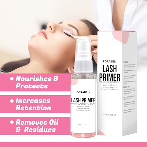 Forabeli Lash Primer Spray for Eyelash Extensions 50ml | Large Value Size Pre-Treatment | Maximum Retention & Adhesion Booster | Protein Remover & Cleanser | Oil Free Formula | 1.69 fl oz