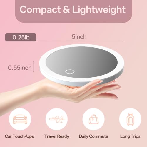 40X Rechargeable Travel Makeup Mirror with LED Lights & Suction Cups