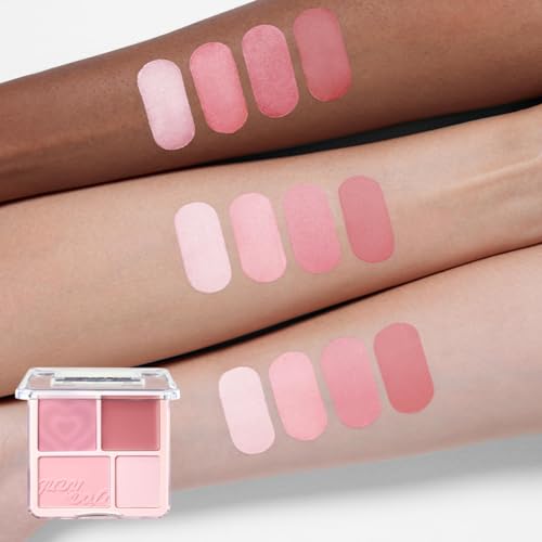 JUDYDOLL 2 In 1 Blush Highlighter Palette, Blush Cream & Glowy Blush, Buildable Color for Cheeks, Cute Makeup, Lightweight, Smooth Powder, Multi-Use, Matte Finish or Radiant Look