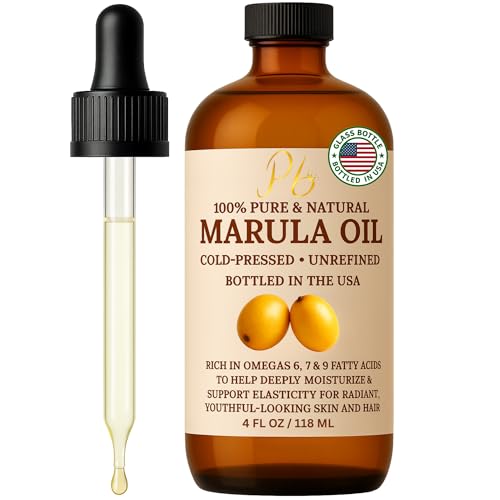 Marula Oil for Face, 100% Pure Cold-Pressed Unrefined, Moisturizing Skin & Hair Oil, Lightweight Non-Greasy Hydrating Face Oil- 4 fl oz Glass Bottle