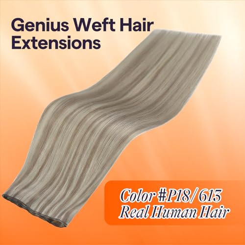 Full Shine 22" Human Hair Weft Extensions Remy Straight Ash Blonde 60G