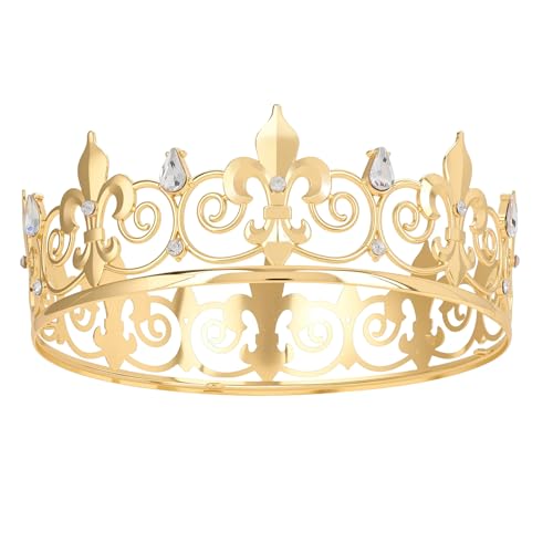 Gold Rhinestone Full Round Crown - Crystal Tiara for Prom & Parties