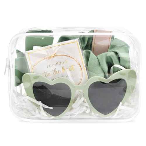 DEEKA 5 Pcs Bridesmaid Proposal Bag Set Gift Clear Makeup Toiletry Bag Bachelorette Party Favors Sunglasses Hair Claw Clips Scrunchies Knot Bracelets Bridal Wedding Party Gifts (Sage Green)