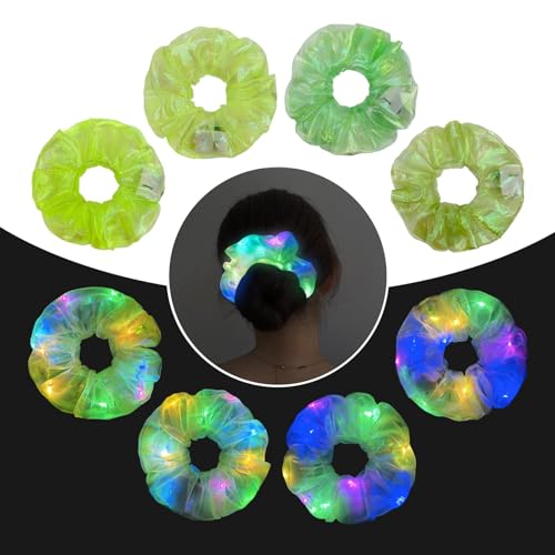 MUYANN 4-Pack LED Light Up Green Scrunchies for Women & Girls, Party & Festival Hair Accessories