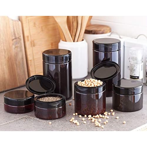 16 oz Amber PET Plastic Refillable Jar with Black Flip Top (6 Pack)