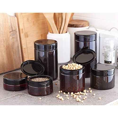 (12 Pack) 16 oz Amber PET Plastic Refillable Jar with Black Flip Top Cap