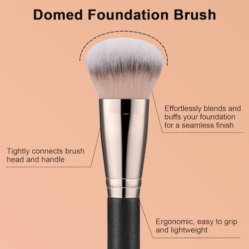 TEOYALL Domed Foundation Brush - Soft Dense Makeup Blending & Stippling Brush