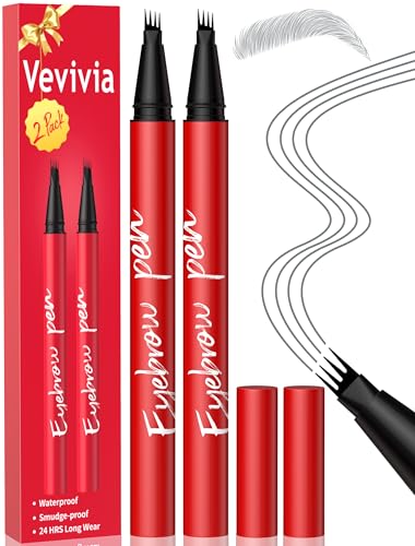 Vevivia Eyebrow Pencil 2 Pack, 4-Tip Waterproof Brow Pen Grey