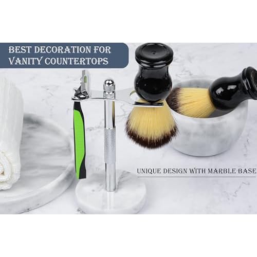 Razor and Brush Stand,Marble Base Razor Holder is More Stable,the Base Will Not Rust and the Fitted Protective Spacer Protects Your Countertop.Better Decoration as a Gift(White)