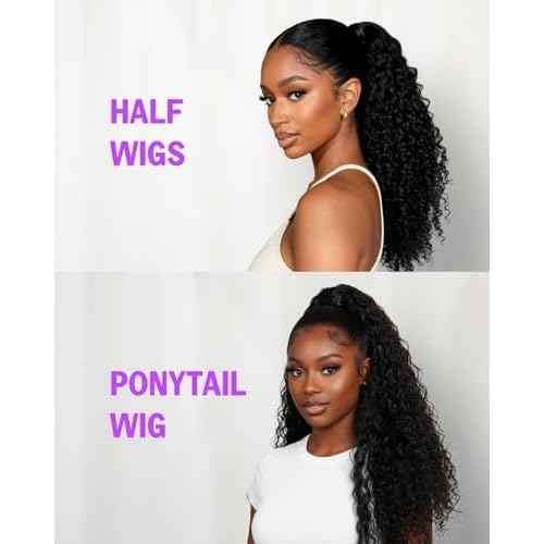 3D Water Wave Half Wig Human Hair 200% Density 3 In 1 Glueless Wigs Human Hair for Women Drawstring Wig Human Hair 100% Real Human Hair 22 Inches