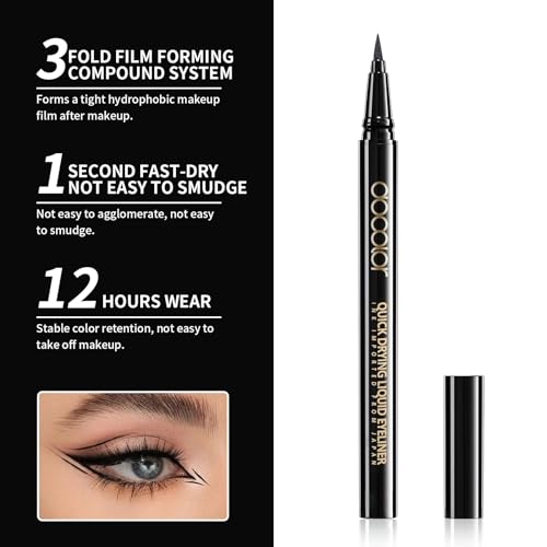 docolor Waterproof Eyeliner Pen Super Slim Precise All Day Eye Liner Gel (Black & White, 2PCS)