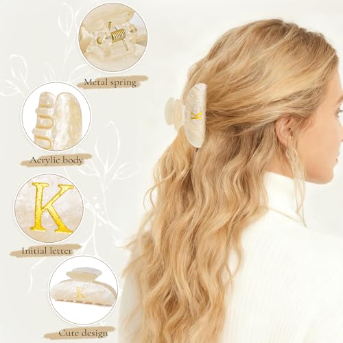 Initial Hair Clip for Women & Girls - Gold Glitter Acrylic Personalization Variation of Gold-A