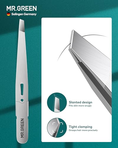 MR.GREEN Professional Slant Tip Tweezers for Eyebrows
